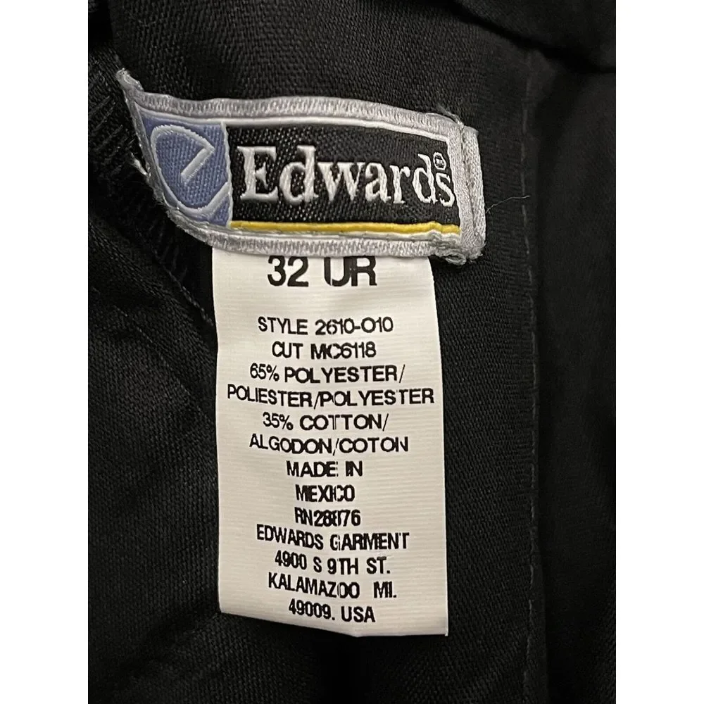 NWT Edwards Uniform 32‎ x 32 Black Pleated Durable Twill Workwear Pants